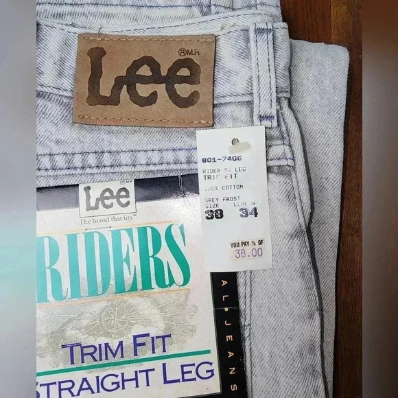 VINTAGE NWT 90s Lee Riders trim straight Grey Frost Union made USA 38x34 - Picture 3 of 6